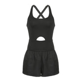 Sport-Shorts mit ausgehöhltem Ausschnitt und gekreuztem Rücken, lockerer, bequemer Trainingswesten-Overall